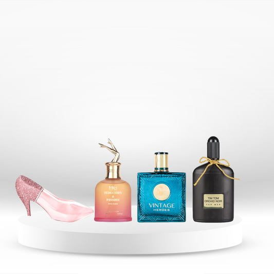 Set 4 Parfumuri (2 x Dama + 2 x Barbati) 100ML - Vintage Heroes + Orchid Noir + Ferrera Stiletto + Seduction & Passion